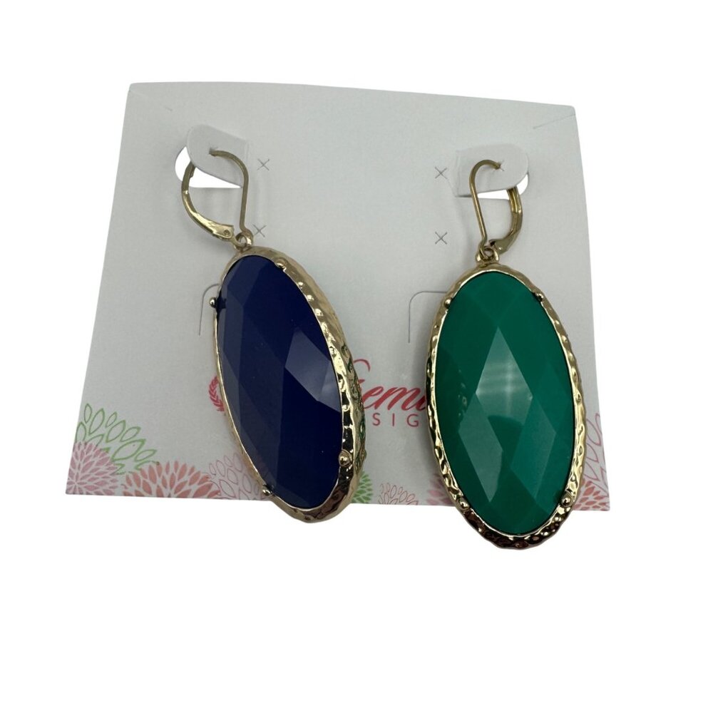 Premier Designs Faceted Oval Drop Earrings Green Gold Plated Lever Back - Picture 5 of 8